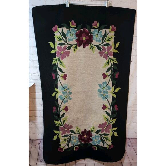 VTG Large Floral Needlepoint Rug 30